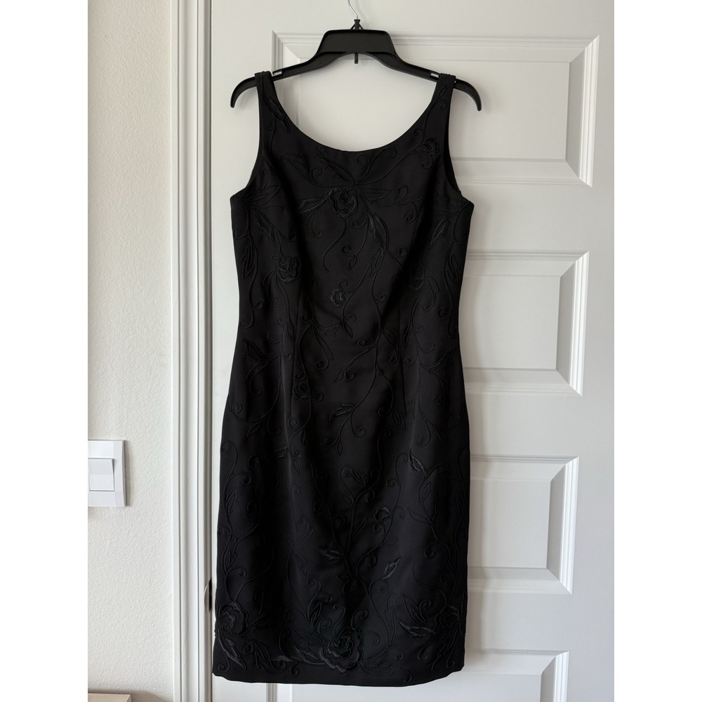 Vtg Marie St. Claire Embroidered Sleeveless Dress Womens 10 Black Floral Pattern